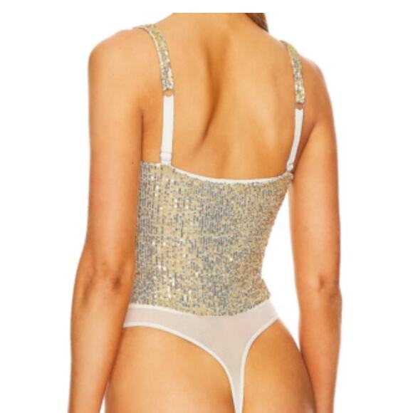 Free People Silver Sequin Bodysuit new without tags - Picture 2 of 7